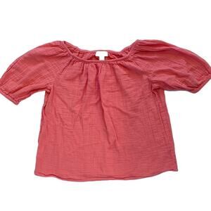LOFT  Pink Gauze Cotton Short Puff Sleeve Peasant Top, Size S